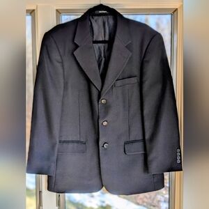 Andrea Da Cossato Biella Italy men's 38 Small 3 Button Black 100% Wool Blazer
